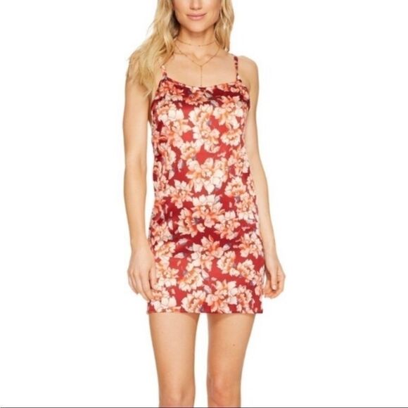 FOR LOVE & LEMONS MELANIE CRANBERRY FLORAL SLEEVELESS SLIP DRESS, SIZE XS - Picture 1 of 7